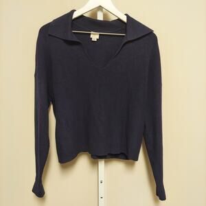 A New Day Ribbed Sweater XL Navy Collared Tennis Preppy Old Money Staple Minimal